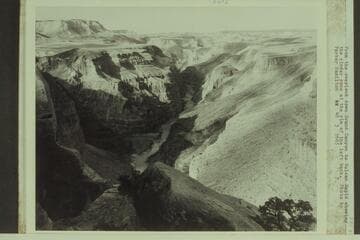 From the overlook down Grand Canyon to Vulcan Rapid showing the cinder cone at the rim of the left bank