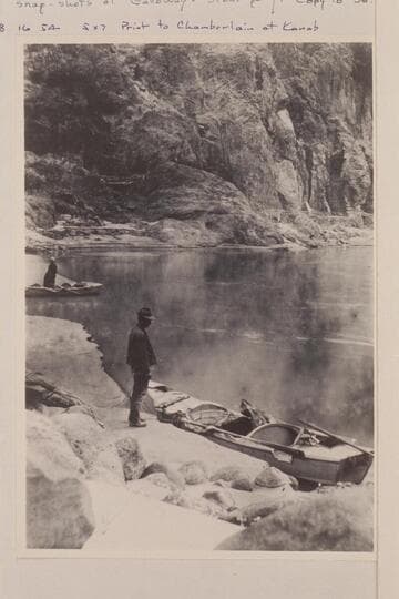 Nathan Galloway and his boat at the mouth of Bright Angel Creek-  Galloway-Stone voyage of 1909