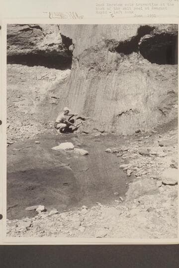 Dock Marston cuts travertine at the back of the salt pool at Kwagunt Rapid, left bank