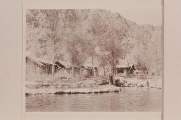 The pool at Phantom Ranch.  The cabins of the Ranch.  Dock Marston at pool