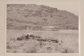 Cable anchorage for the old Lees Ferry.  The road to Flagstaff is to the right on the opposite bank