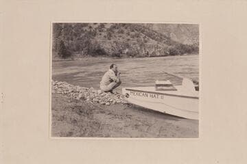 Al Milotte.  Green River.  Camp at Sage Creek, Whirlpool Canyon.  Morning