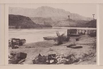 The boats and the gear of the Eddy party at Lees Ferry