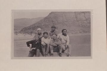 Pathe-Bray boatmen.  Back:  Dodge; Woodbury.  Front:  Rodin; Daily; Clark; Samoff.  Head of Unkar Rapid