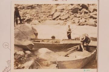 Skiffs at right bank below 21 Mile Rapid