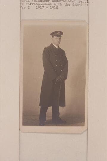 Lewis Ransome Freeman as a Lieutenant in the Royal Naval Volunteer Reserve when serving as official correspondent with the Grand Fleet, World War I, 1917-1918