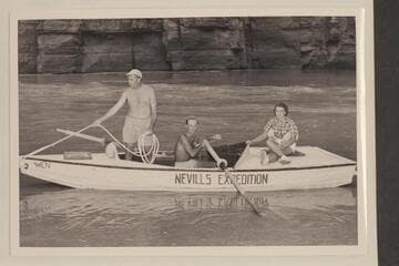 John Doerr, Norm Nevills and Nancy Streator in the "WEN" at mouth of Supai Creek, Grand Canyon