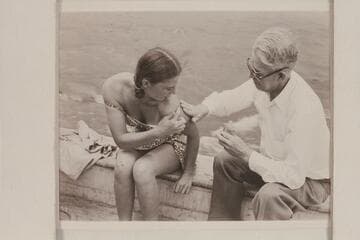 Anne Desloge gets some help for her sunburn after the 1947 trip in Grand Canyon