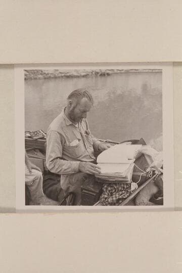 Jim Algar studies the script.  Separation Canyon
