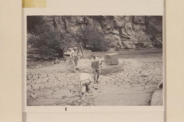 Camp at Mile 186.3-186.5 left bank in Cataract Canyon.  Showing the gooey mess left by the receding Lake Powell.  During cruise of 1966, Sep., from Potash to the foot of Narrow Canyon