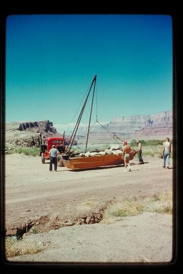 Unloading boats; Lees Ferry