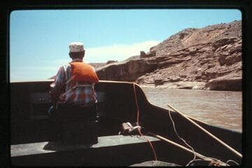 Ken Ross pilots Joe Lyon's boat, San Juan River