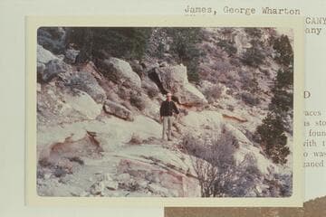 R. Packard on Bass Trail at point shown in G. D. James, "In and Around the Grand Canyon," p.148