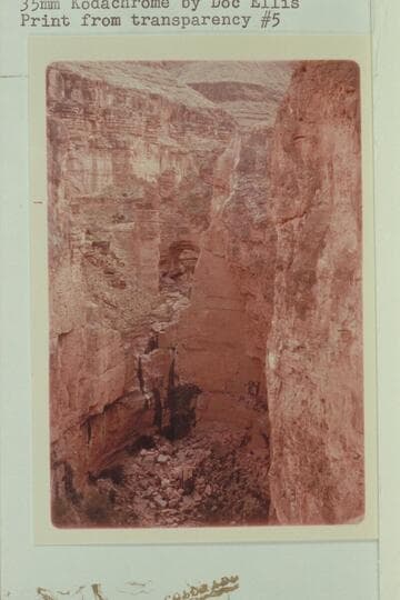 Bridge from above Elves Chasm.  The rescue helicopter landed at left of the rock tower at left center