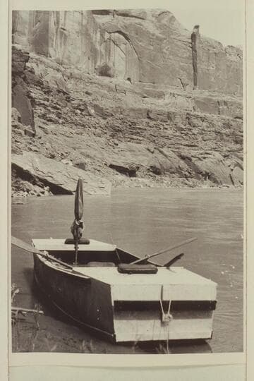 One of Frost's boats in lower San Juan Canyon.  Approximately Mile 4 1/2.  "Lower Can--Mile 2-4 or 8-9 (by formation only)."  PTR 8-28-58 [Reilly]