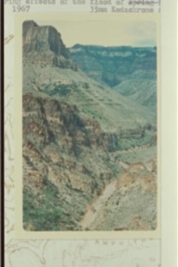Up Dragon Creek from Tonto at right bank of Crystal at the mouth of Dragon.  The scouring effects of the flood of 1966, Dec., are evident