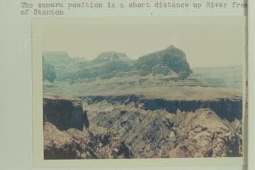 Into the lower end of Slate Creek from the Tonto Platform upriver from the mouth of Crystal Creek and showing the skyline which appears in Stanton photo 352-484