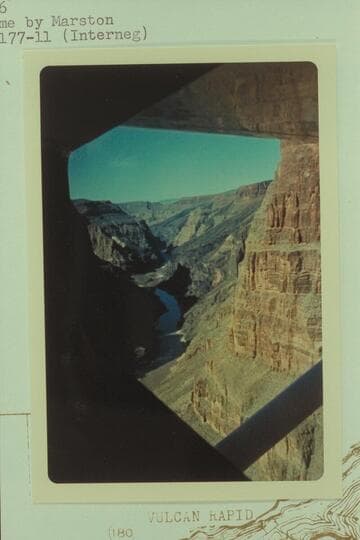 Down Grand Canyon below the rim to Vulcan Rapid from Mile 177 1/2