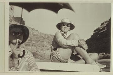 Mother and Lois with umbrella, San Juan River