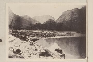 Stanton boat moored at Granite Park.  Probable lunch stop 1890, Mar. 01, or camp of previous night