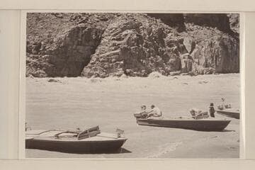 The three boats moored at the foot of Mile 217 Rapid.  The "Bootoo," "Cactus," and "Rattlesnake."