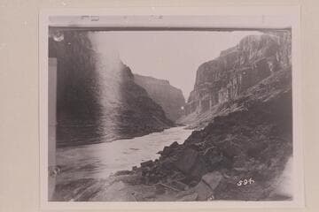 Downriver from foot of Fishtail Rapid; Mile 139.2.  The delta of 140 Mile Canyon is at the left where the river disappears