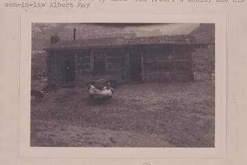 Cabin at ranch at mouth of Price River.  The ranch was operated by Alex Reid (Pearl Baker's uncle) and his son-in-law Albert May