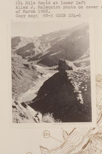 Up Grand Canyon from Diamond Peak.  224 Mile Rapid at lower left