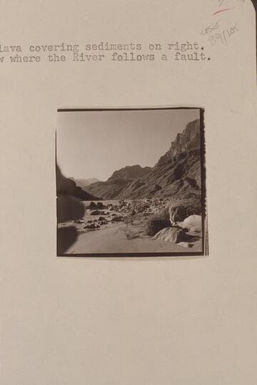 Upstream from Granite Park.  Archean on the left bank and lava covering sediments on right.  This stretch is one of the few where the river follows a fault