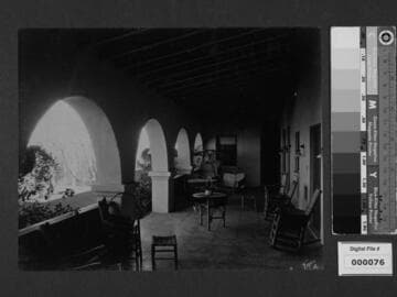 View of other verandah at Milflores, Spanish-style home of Harrison Gray Otis