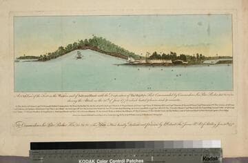 A N. b. E. View of the Fort on the Western end of Sulivans Island with the Disposition of His Majesty's Fleet Commanded by Sir Peter Parker Knt. &c.&c.&c. during the Attack on the 28th of June 1776, which lasted 9 hours and 40 minutes