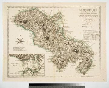 La Maretinique par les Ingenieurs Snglais lorsqui'ls en étoient possesseurs D'apres les Observations Astronomiques de M.M. de Verdun, de Borda & Pingré, Avec les Routes. Par Jefferys. A Paris, chez Charles Dien, Rue du Font St. Jacques au College de Mtre. Gervais. 1799