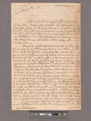 Livingston, Robert. Letter to William Blathwayt