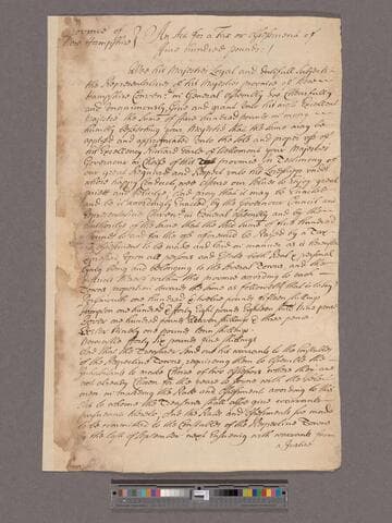 New Hampshire. General Assembly. An act for a Tax or Assessment of 500 pounds to be given until Richard, Earle of Bellomont in testimony of "our great regard."