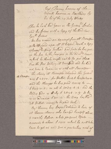Povey, John. Abstracts of Capt. [Charles] Thomas's & [Edward] Cranfield's letters, from Barbados