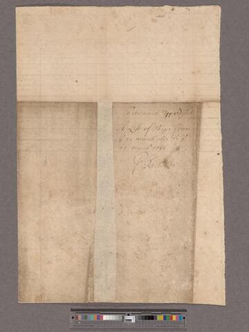 Lee, Richard. A List of Ships & Vessells, which have Entered & Cleared in ye Upper District of Potomack River from ye 25 March 1697 to ye 25 March 1698