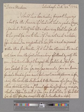 Gregory, John. Letter to Elizabeth (Robinson) Montagu