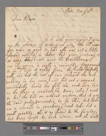 Medows, Jemima (Montague), Lady. Letter to Elizabeth (Robinson) Montagu