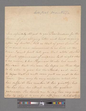Montagu, Lady Barbara. Letter to Elizabeth (Robinson) Montagu