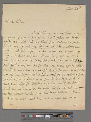 Grenville-Temple, Anna (Chambers), Countess Temple. Letter to Elizabeth (Robinson) Montagu