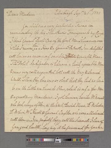 Gregory, John. Letter to Elizabeth (Robinson) Montagu