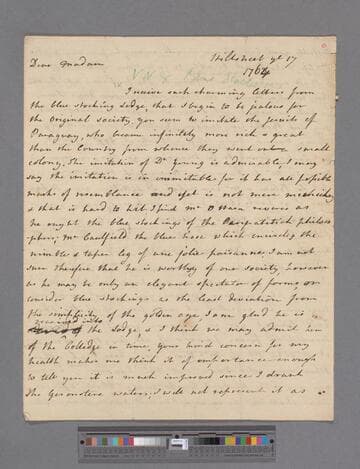 Montagu, Elizabeth (Robinson). Letter to Elizabeth (Vesey) Handcock Vesey