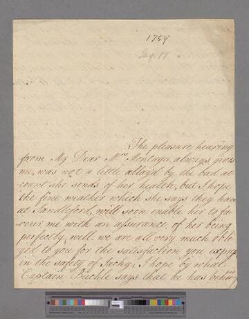 Botham, Eliza. Letter to Elizabeth (Robinson) Montagu