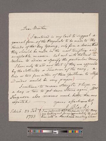 Black, Joseph (b) to "Brother" Alexander Black (b) or James Black (c)