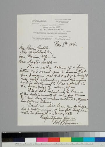 D. C. Peterson writes to EPH