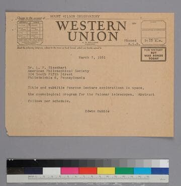 EPH wires L. P. Eisenhart of the American Philosophical Society