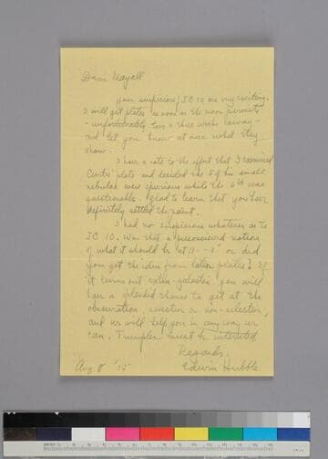 EPH writes to astronomer Nicholas Mayall