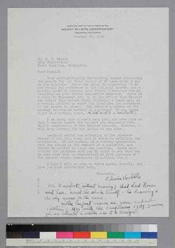 EPH writes to astronomer Nicholas Mayall