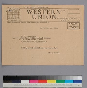 EPH wires L. P. Eisenhart of the American Philosophical Society