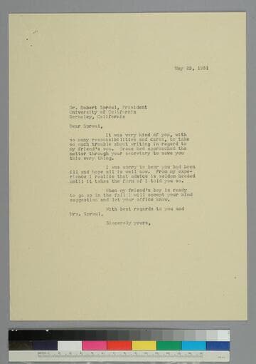 EPH writes to Robert Sproul